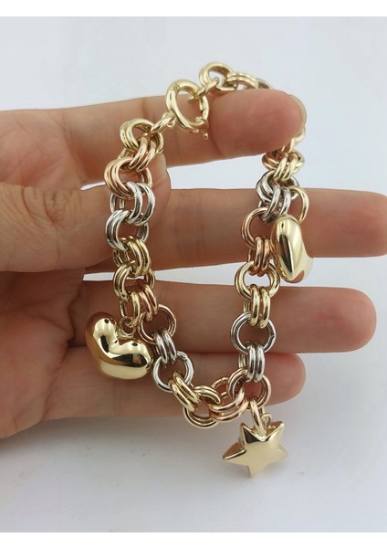 14 Ayar Altın Kalp ve Yıldız Charmlı Bileklik Özel Tasarım - 18.30 Gram ABYBLK0126 indirimleri