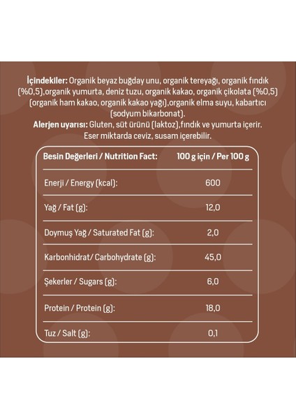 Organik Çikolatalı Fındıklı Biscotti 55 G