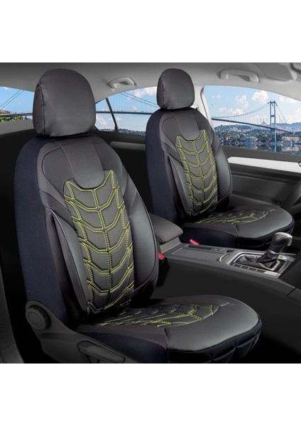 Audi A8 Serisi Uyumlu Full Deri Oto Koltuk Kılıfı Ön Arka Set Classy Model Siyah Sarı Sc