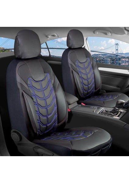 suzuki Swift Uyumlu Full Deri Oto Koltuk Kılıfı Ön Arka Set Classy Model Siyah Mavi Sc