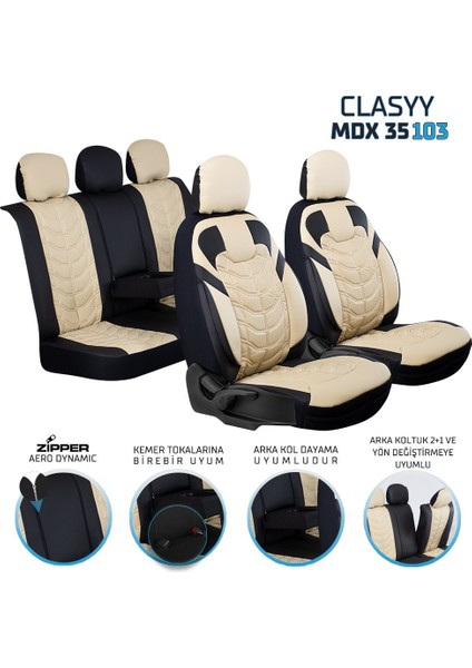 suzuki Swift Uyumlu Full Deri Oto Koltuk Kılıfı Ön Arka Set Classy Model Bej Siyah Sc
