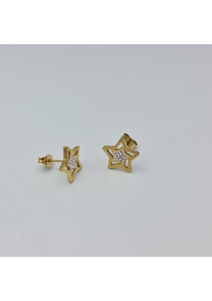 Çelik Mini Taşlı Yıldız Küpe