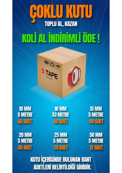 Çift Taraflı Bant 50mm x 5 Metre Şeffaf Silikon VHB Bant 12'li Koli fiyatları