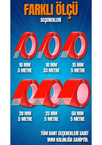 Çift Taraflı Bant 50mm x 5 Metre Şeffaf Silikon VHB Bant 12'li Koli fırsatları