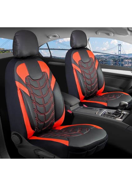 Porche Cayenne Uyumlu Full Deri Oto Koltuk Kılıfı Ön Arka Set Classy Model Kırmızı Siyah Sc 03-09