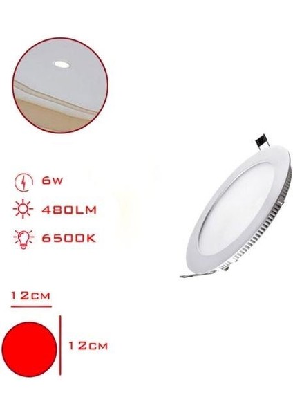 LED Panel Yuvarlak Slim Sıva Altı 6 W Beyaz Isık 12 cm LV-3090 / 6