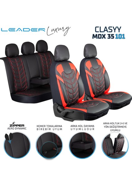Bmw X3 Uyumlu Full Deri Oto Koltuk Kılıfı Ön Arka Set Classy Model Kırmızı Siyah Sc