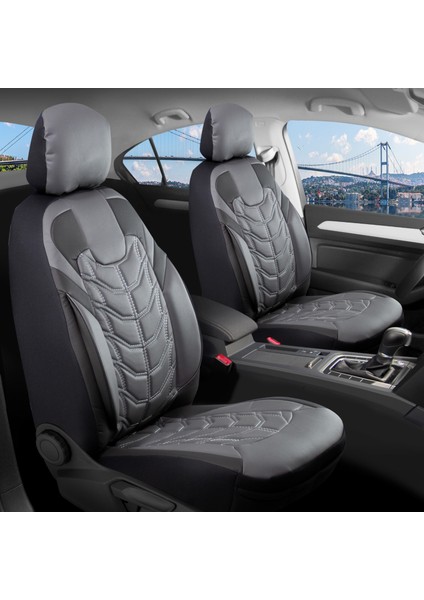 renault Megane 4 Hb Uyumlu Full Deri Oto Koltuk Kılıfı Ön Arka Set Classy Model Gri Siyah Sc
