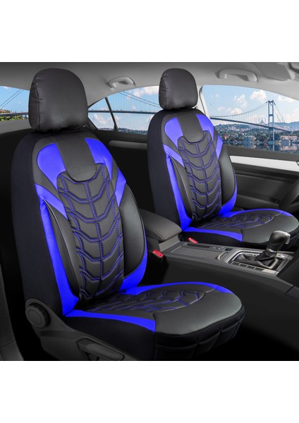 Mazda Cx5 Uyumlu Full Deri Oto Koltuk Kılıfı Ön Arka Set Classy Model Mavi Siyah Sc