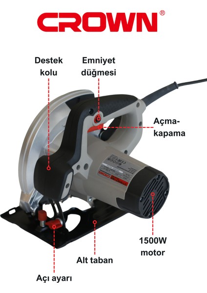 Bakır Sargılı Dairesel Testere 1500W 190MM CT15188-190 | Derin ve Açılı Kesim Için Daire Testere modelleri
