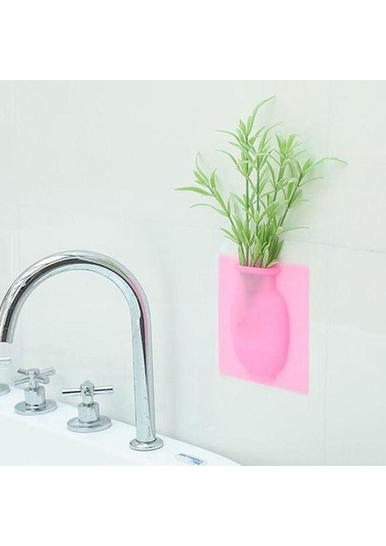 Pembe Sihirli Kauçuk Silikon Yapışkan Çiçek Duvara Asılı Vazo Floret Şişe