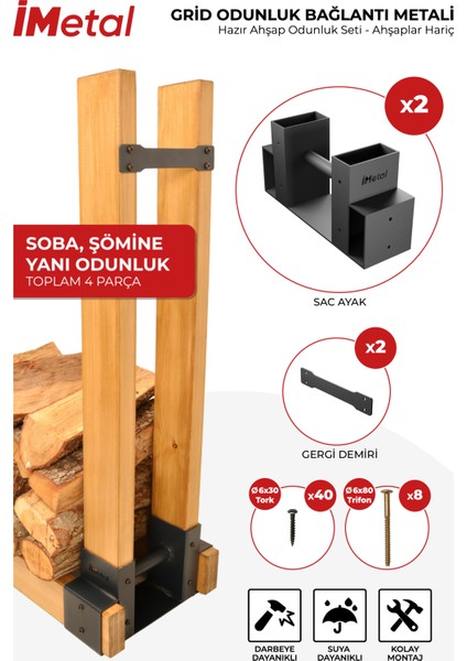 Grid Odunluk Bağlantı Metali Hazır Ahşap Odunluk Seti - Ahşaplar Hariç