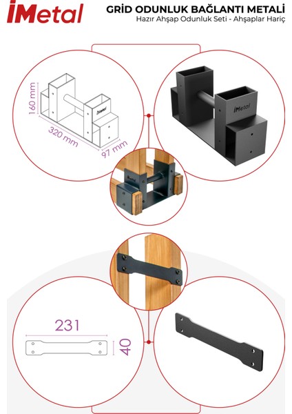 Grid Odunluk Bağlantı Metali Hazır Ahşap Odunluk Seti - Ahşaplar Hariç