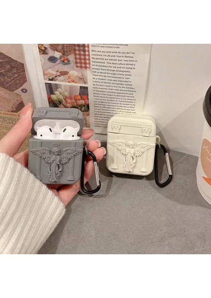 Airpods 4.nesil / Anc Kılıf Cartoon Figürlü Silikon Praying Angel Gri fırsatları