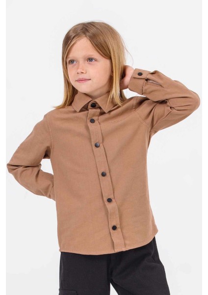 Gold Class Kidswear Katlanabilir Uzun Kol Basic Erkek Çocuk Gömlek