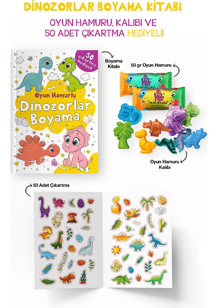 Dinozorlar Boyama Kitabı - Oyun Hamuru, Oyuncak ve Çıkartma Hediyeli +3 Yaş