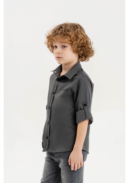 Gold Class Kidswear Katlanabilir Uzun Kol Basic Erkek Çocuk Gömlek