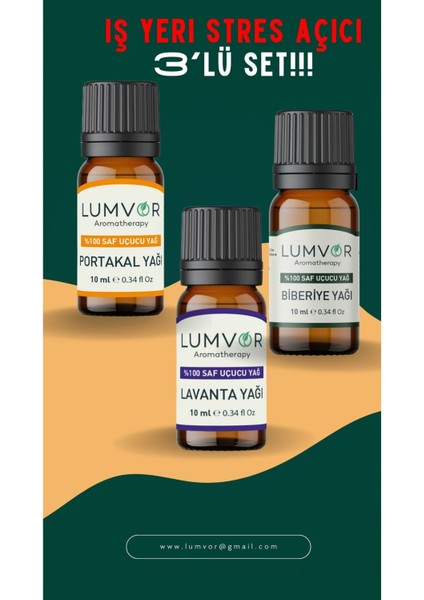 İş Yeri Stres Açıcı Uçucu Yağı 3'lü Set 30 ml %100 Saf Ve Doğal (ESSENTİAL OİL) Aromaterapi