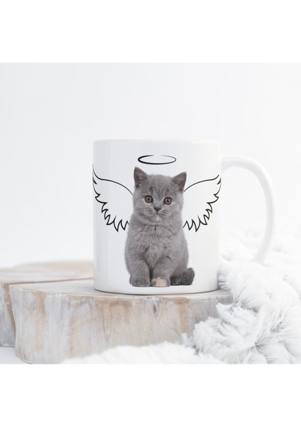 British Melek Kanatlı Kedi Baskılı Kupa