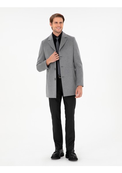 Erkek Açık Gri Ex. Slim Fit Kaşe Kaban 50291017-VR001 fırsatları