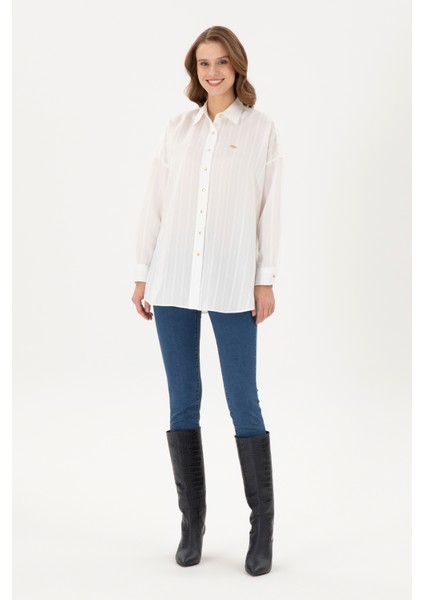 Kadın Beyaz Gömlek Desenli 50289994-VR013 fırsatları