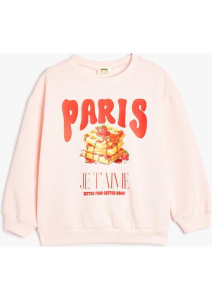 Sweatshirt Waffle Baskılı Bisiklet Yaka Uzun Kollu Pamuklu