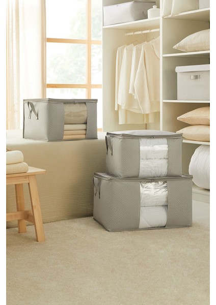 3'lü Pvc Pencereli Gri Balıksırtı Hurç Set 1 Adet 60 x 43 x 35 / 2 Adet 45 x 40 x 30 cm