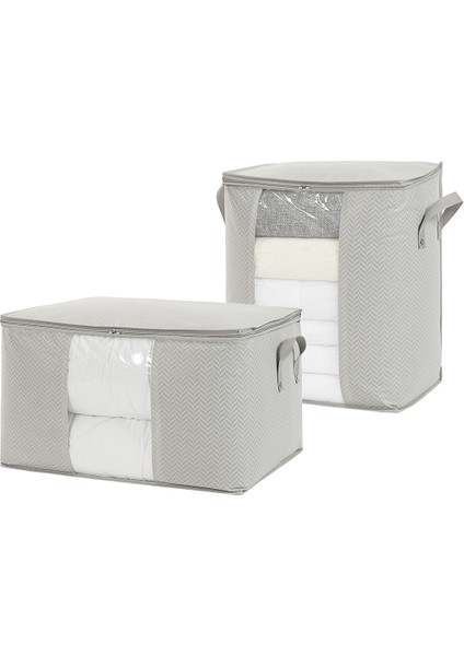 Ocean Home Te x tile 2'li Pvc Pencereli Gri Balıksırtı Hurç Set 1 Adet 45 x 30 x 50 / 1 Adet 60 x 43 x 35 cm fiyatları