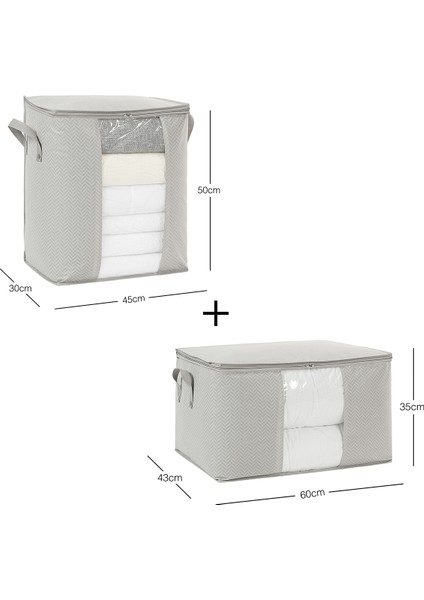 Ocean Home Te x tile 2'li Pvc Pencereli Gri Balıksırtı Hurç Set 1 Adet 45 x 30 x 50 / 1 Adet 60 x 43 x 35 cm modelleri