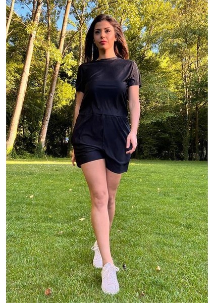 Dipmoda kadın siyah yeni sezon piliseli alt üst ikili takım DP10047