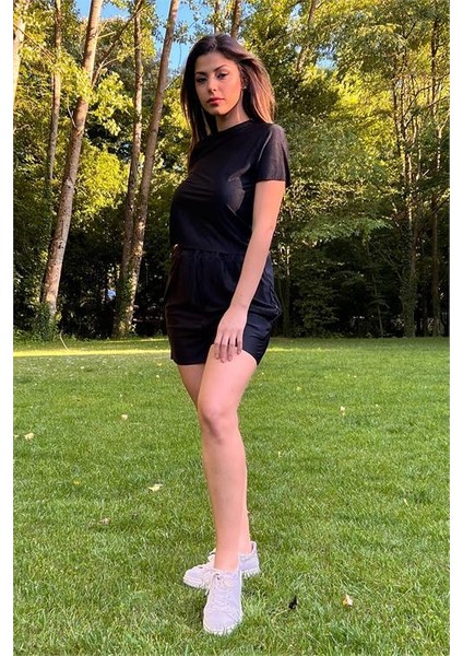Dipmoda kadın siyah yeni sezon piliseli alt üst ikili takım DP10047