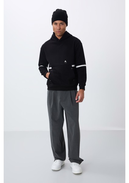 Siyah Pamuklu Kalın Içi Tüylü Yumuşak Dokulu Comfort Fit Nakışlı Erkek Sweatshirt - 88417 fiyatları