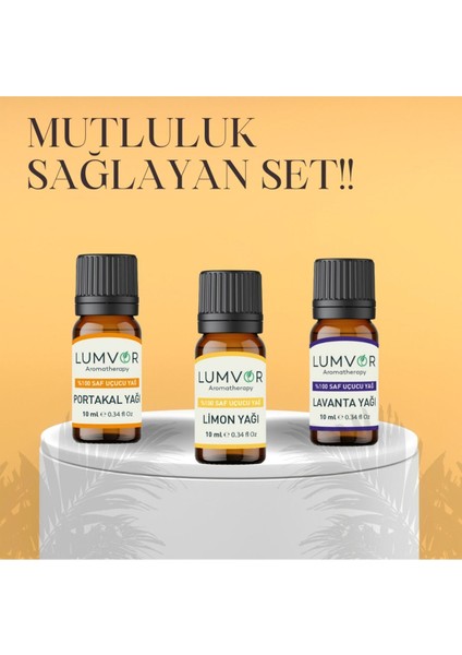 Huzur Sağlayıcı Uçucu Yağı 3'lü Set 30 ml %100 Saf Ve Doğal (ESSENTİAL OİL) Aromaterapi