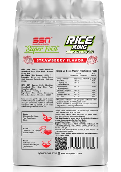 SuperFood Rice King 1000 Gr Aromalı Pirinç Unu ( Çilek )