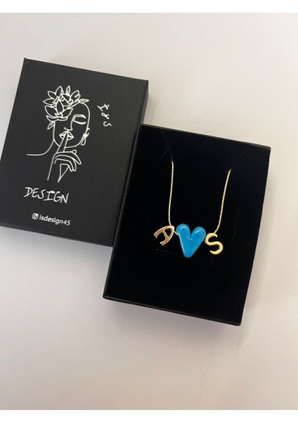 Murano Turkuaz Kalp Harfli Kolye