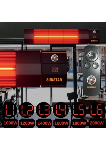 Dış Mekan Halojen Soba Infrared Isıtıcı Kumandalı 2000W