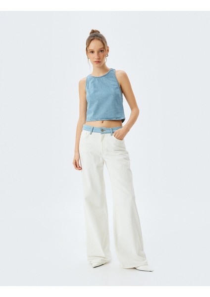 Crop Kolsuz Sırt Detaylı Bisiklet Yaka Denim Atlet fiyatları