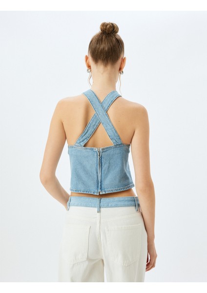 Crop Kolsuz Sırt Detaylı Bisiklet Yaka Denim Atlet fırsatları