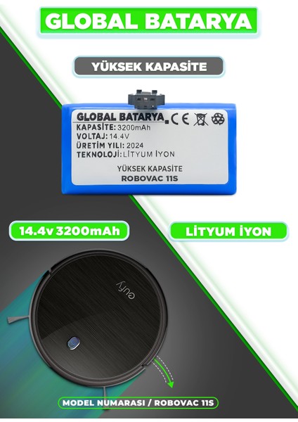 Anker Eufy Robovac 11S Uyumlu Akıllı Robot Süpürge Bataryası 14.4v 3200mAh Pil Li-ion (Yüksek Kapasite)