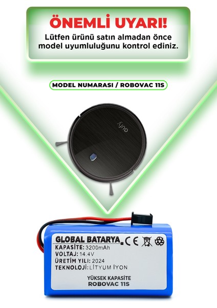 Anker Eufy Robovac 11S Uyumlu Akıllı Robot Süpürge Bataryası 14.4v 3200mAh Pil Li-ion (Yüksek Kapasite)