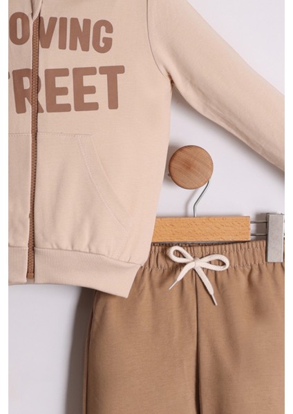 Erkek Çocuk Kanguru Cepli Street Baskılısı Fermuarlı Hırka 2'li Eşofman Takımı fiyatları