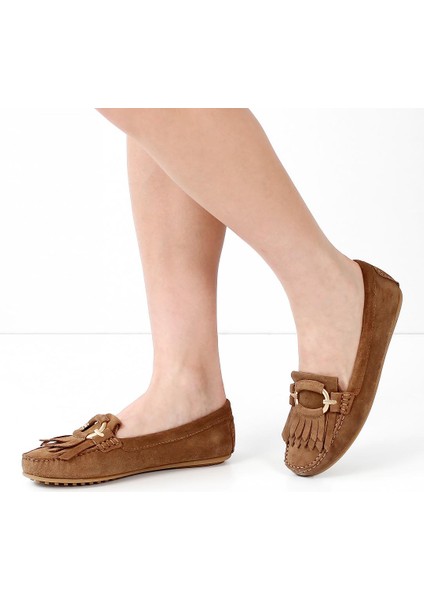 Kadın Taba Püsküllü Süet Deri Babet fiyatları