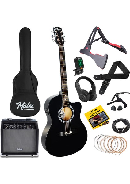 RG-560BK-AMP Siyah Amfili Elektro Akustik Gitar Full Set