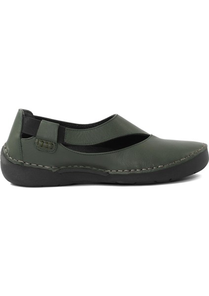 Kadın Yeşil Bilekten Lastikli Deri Ayakkabı