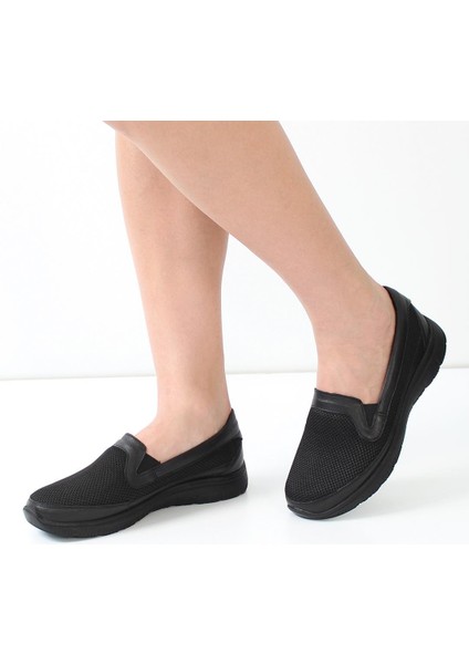 Kadın Siyah Kalın Tabanlı Kumaş Deri Ayakkabı fiyatları