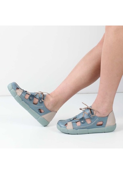 Kadın Mavi Bağcıklı Deri Ayakkabı fiyatları