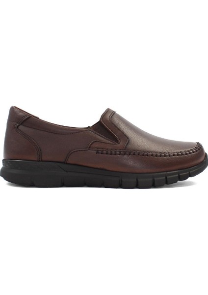 Kadın Kahverengi Lastikli Dikiş Detaylı Deri Ayakkabı