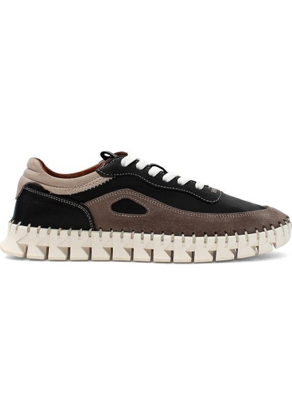 Kadın Siyah Bağcıklı Dikiş Detaylı Süet Deri Sneaker