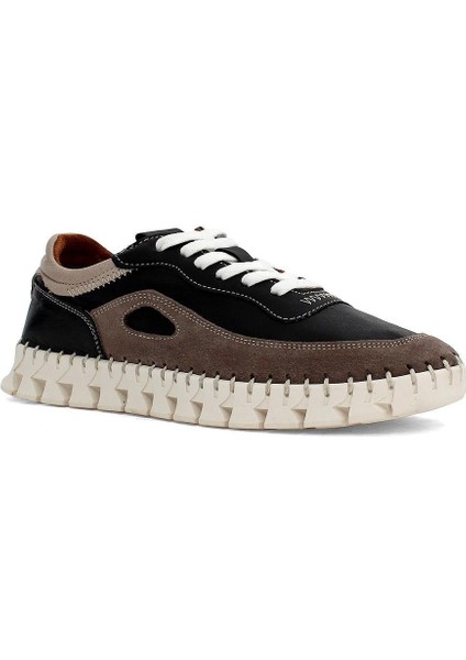Kadın Siyah Bağcıklı Dikiş Detaylı Süet Deri Sneaker