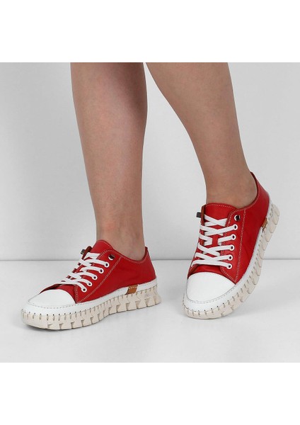 Kadın Kırmızı Bağcıklı Dikiş Detaylı Süet Deri Sneaker fiyatları